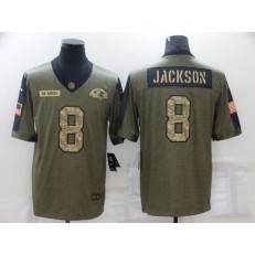 Baltimore Ravens #8 Lamar Jackson Olive Camo 2021 Salute To Service Limited Jersey