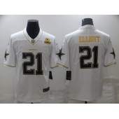 Dallas Cowboys #21 Ezekiel Elliott White Gold Est 1960 Patch Vapor Limited Jersey