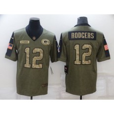 Green Bay Packers #12 Aaron Rodgers Olive Camo 2021 Salute To Service Limited Jersey