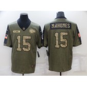 Kansas City Chiefs #15 Patrick Mahomes Olive Camo 2021 Salute To Service Limited Jersey
