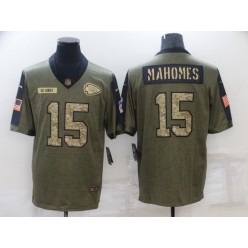 Kansas City Chiefs #15 Patrick Mahomes Olive Camo 2021 Salute To Service Limited Jersey