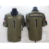 Miami Dolphins #1 Tua Tagovailoa Olive 2021 Salute To Service Limited Jersey