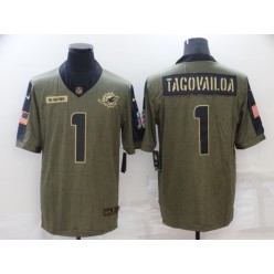 Miami Dolphins #1 Tua Tagovailoa Olive 2021 Salute To Service Limited Jersey