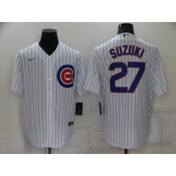 MLB Chicago Cubs #27 Seiya Suzuki White Nike Cool Base Jersey