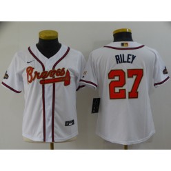 MLB Atlanta Braves #27 Austin Riley White Women 2022 Gold Program Nike Cool Base Jersey