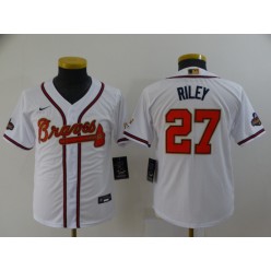 MLB Atlanta Braves #27 Austin Riley White Youth 2022 Gold Program Nike Cool Base Jersey