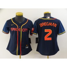 MLB Houston Astros #2 Alex Bregman Navy Women Nike 2022 City Connect Cool Base Jerseys