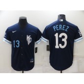 MLB Kansas City Royals #13 Salvador Perez Navy Nike 2022 City Connect Cool Base Jerseys