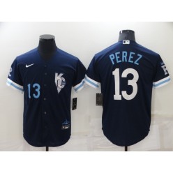 MLB Kansas City Royals #13 Salvador Perez Navy Nike 2022 City Connect Cool Base Jerseys