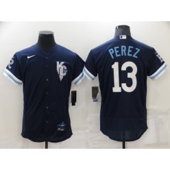 MLB Kansas City Royals #13 Salvador Perez Navy Nike 2022 City Connect Flexbase Jerseys