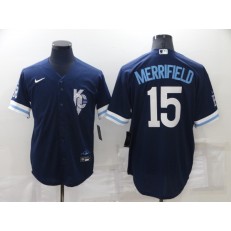 MLB Kansas City Royals #15 Whit Merrifield Navy Nike 2022 City Connect Cool Base Jersey