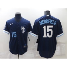 MLB Kansas City Royals #15 Whit Merrifield Navy Nike 2022 City Connect Cool Base Jerseys