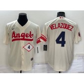 Los Angeles Angels 4 Andrew Velazquez Cream Nike 2022 City Connect Cool Base Jersey