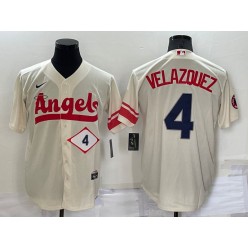 Los Angeles Angels 4 Andrew Velazquez Cream Nike 2022 City Connect Cool Base Jersey