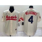 Los Angeles Angels 4 Andrew Velazquez Cream Nike 2022 City Connect Cool Base Jerseys