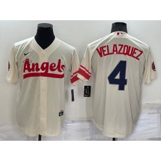 Los Angeles Angels 4 Andrew Velazquez Cream Nike 2022 City Connect Cool Base Jerseys