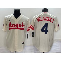 Los Angeles Angels 4 Andrew Velazquez Cream Nike 2022 City Connect Cool Base Jerseys