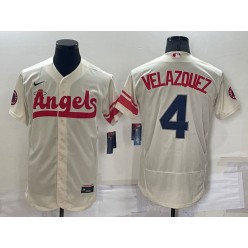 Los Angeles Angels 4 Andrew Velazquez Cream Nike 2022 City Connect Flexbase Jersey