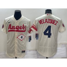 Los Angeles Angels 4 Andrew Velazquez Cream Nike 2022 City Connect Flexbase Jerseys
