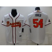 Braves 54 Max Fried White 2022 Gold Program Nike Cool Base Jersey