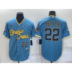 Brewers 22 Christian Yelich Blue Nike 2022 City Connect Cool Base Jersey