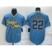 Brewers 22 Christian Yelich Blue Nike 2022 City Connect Cool Base Jerseys