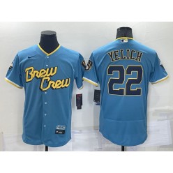 Brewers 22 Christian Yelich Blue Nike 2022 City Connect Flexbase Jerseys