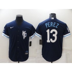 Royals 13 Salvador Perez Navy Nike 2022 City Connect Cool Base Jersey
