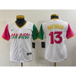 Padres 13 Manny Machado White Youth Nike 2022 City Connect Cool Base Jersey