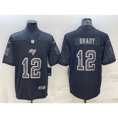 Nike Buccaneers 12 Tom Brady Black RFLCTV Limited Jersey