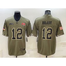 Nike Buccaneers 12 Tom Brady Olive 2022 Salute To Service Limited Jersey