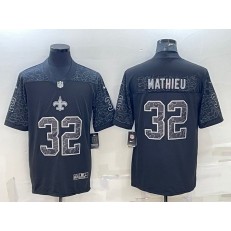 Nike Saints 32 Tyrann Mathieu Black RFLCTV Limited Jersey