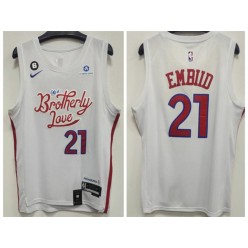 76ers 21 Joel Embiid White 2023 Nike City Edition Swingman Jersey