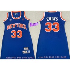 Knicks 33 Patrick Ewing Blue Women Hardwood Classics Jersey