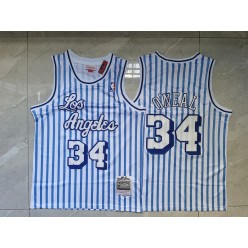 Lakers 34 Shaquille O'Neal Blue White 1996 97 Hardwood Classics Jersey