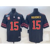 Nike Chiefs #15 Patrick Mahomes Black 2023 Super Bowl LVII C Patch Vapor Limited Jersey
