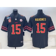Nike Chiefs #15 Patrick Mahomes Black 2023 Super Bowl LVII C Patch Vapor Limited Jersey