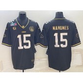 Nike Chiefs #15 Patrick Mahomes Black Gold 2023 Super Bowl LVII C Patch Vapor Limited Jersey