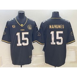 Nike Chiefs #15 Patrick Mahomes Black Gold C Patch Vapor Limited Jersey