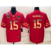 Nike Chiefs #15 Patrick Mahomes Red Gold 2023 Super Bowl LVII C Patch Vapor Limited Jersey