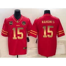 Nike Chiefs #15 Patrick Mahomes Red Gold C Patch Vapor Limited Jersey