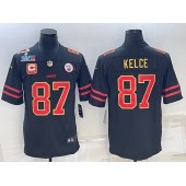 Nike Chiefs #87 Travis Kelce Black 2023 Super Bowl LVII C Patch Vapor Limited Jersey