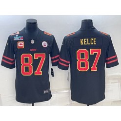 Nike Chiefs #87 Travis Kelce Black 2023 Super Bowl LVII C Patch Vapor Limited Jersey