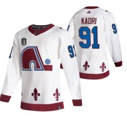 Avalanche 91 Nazem Kadri White 2022 Stanley Cup Final Patch Reverse Retro Adidas Jersey