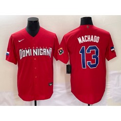 Dominican Republic 13 Manny Machado Red Nike 2023 World Baseball Classic Jersey