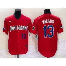 Dominican Republic 13 Manny Machado Red Nike 2023 World Baseball Classic Jerseys
