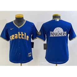 Mariners Blank Royal Youth Nike 2023 City Connect Cool Base Jersey