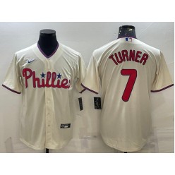 Phillies 7 Trea Turner Cream Nike Cool Base Jersey