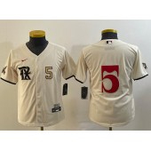 Rangers 5 Corey Seager Cream Youth Nike 2023 City Connect Cool Base Jersey