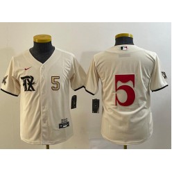 Rangers 5 Corey Seager Cream Youth Nike 2023 City Connect Cool Base Jersey